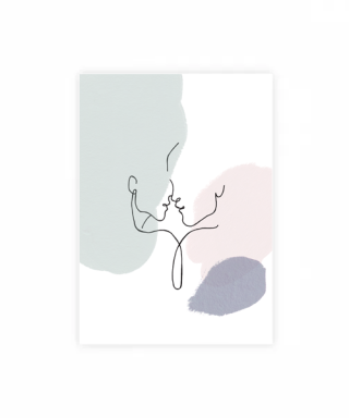 Kartīte The Kiss, Pastel Line art, Liene Geidāne
