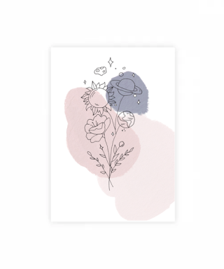 Kartīte Cosmic Love, Pastel Line art, Liene Geidāne