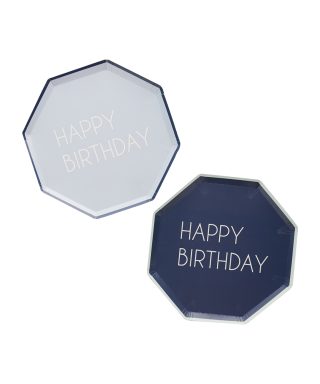 Papīra šķīvju komplekts Happy Birthday, Navy & Blue, 8 gab.
