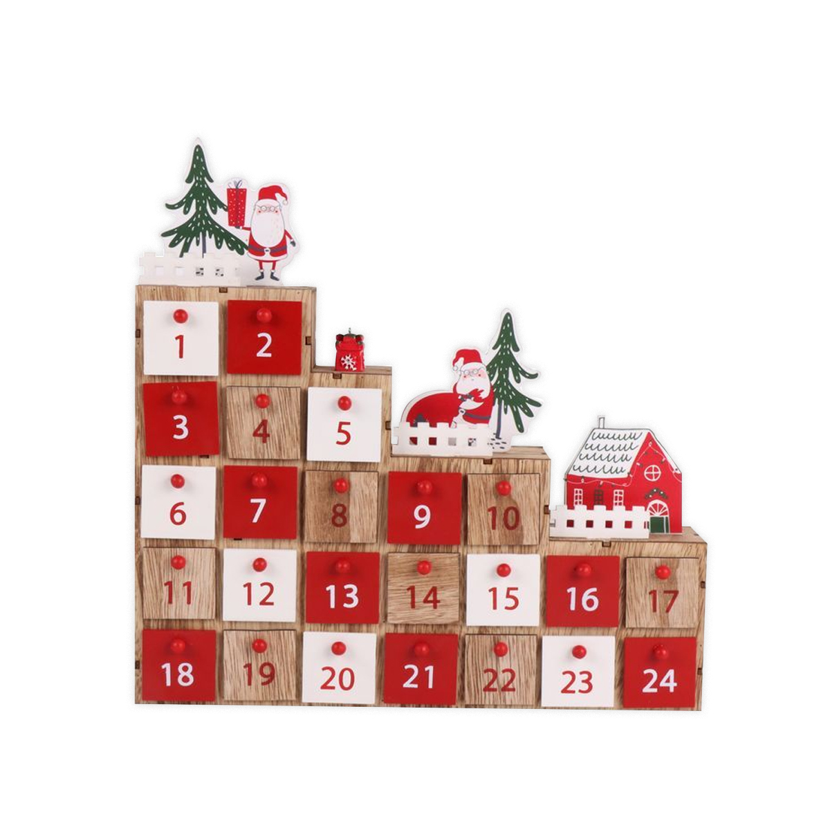 Adventes-kalendars-Escalones-Madera,-Koka