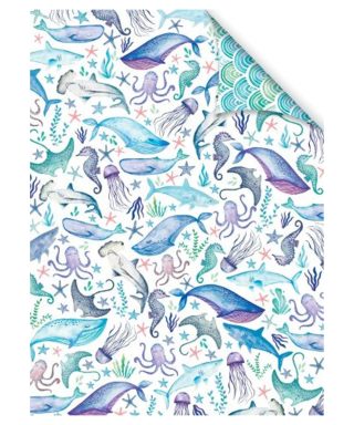Dāvanu iesaiņojamais papīrs Under the sea, Whales, abpusējs, loksne
