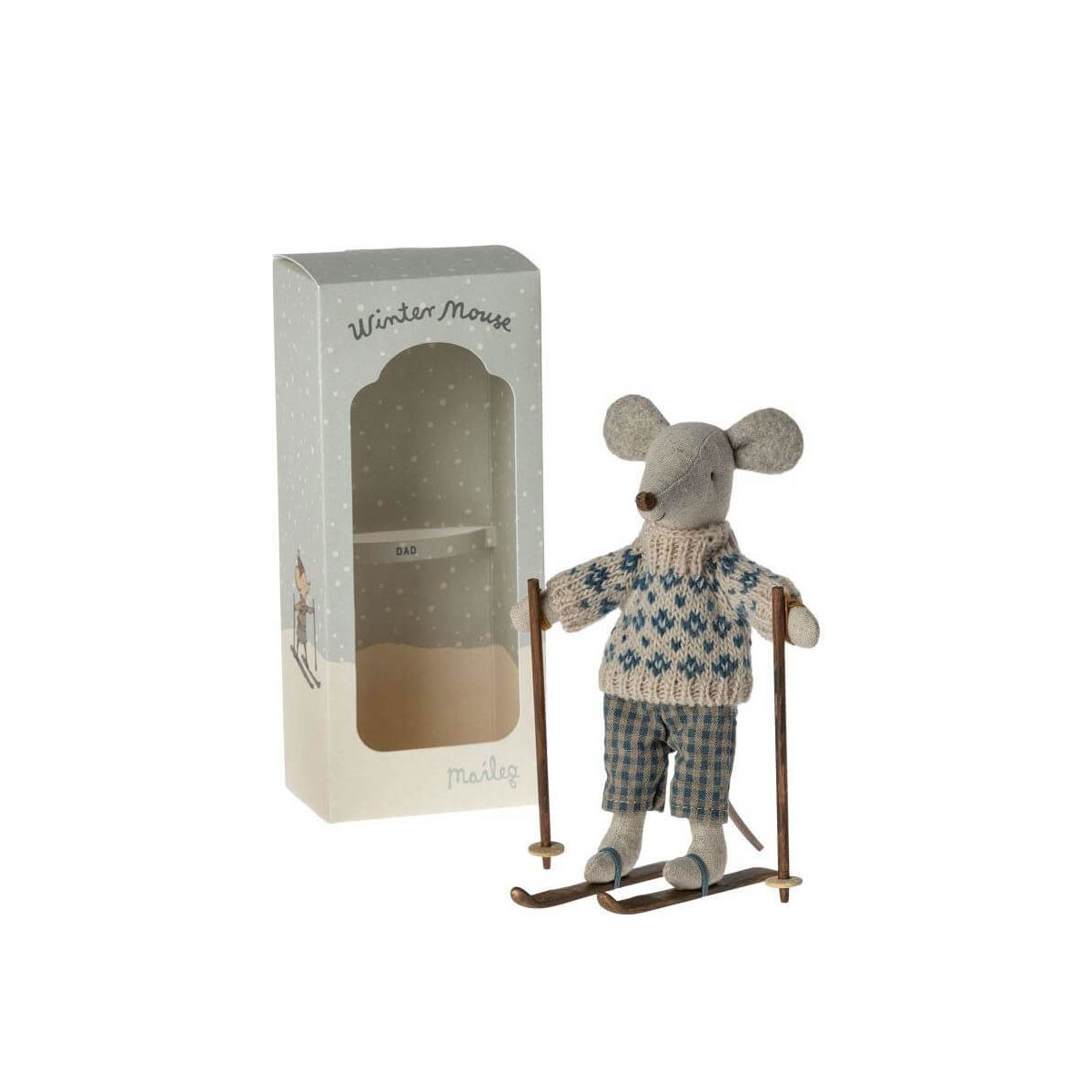 2_Miksta-rotallieta-Winter-mouse-with-ski-set,-Dad,-Maileg