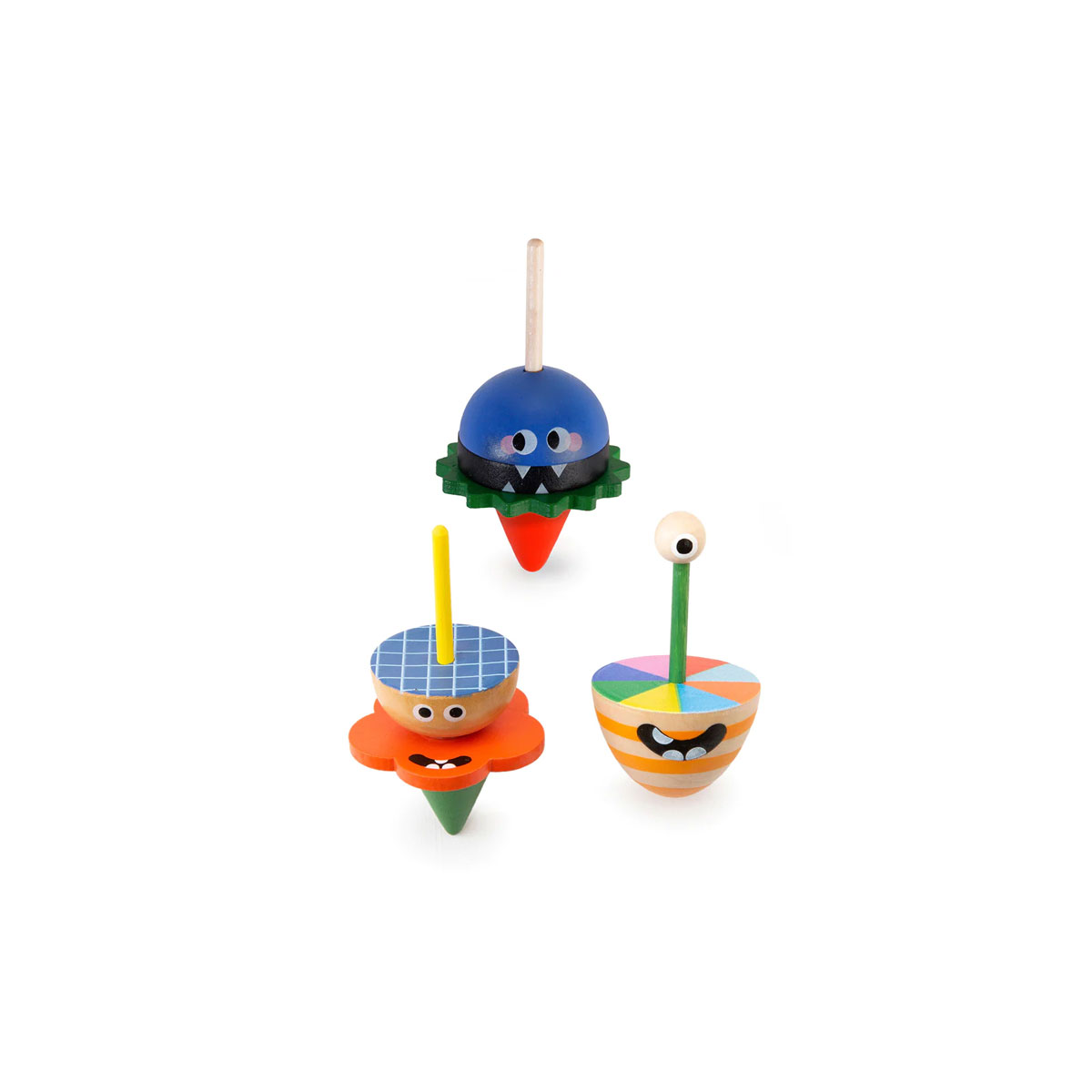 Koka-rotallieta-Dizzy-Monster,-Spinning-top,-dazadi-veidi