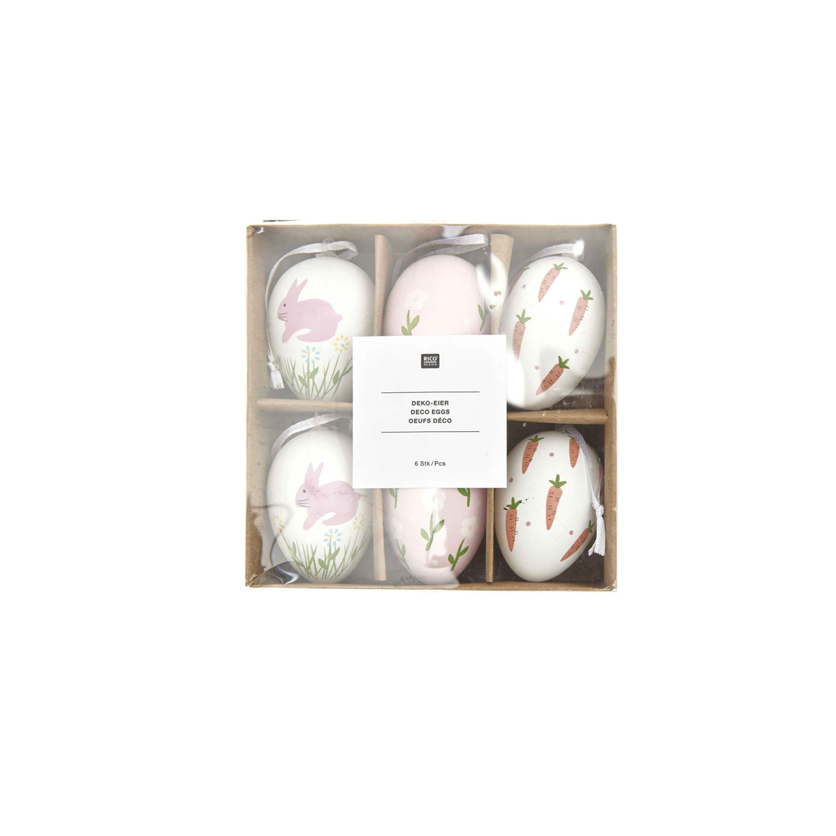Dekors-Deco-Eggs,-Pink-and-white,-6-gab.