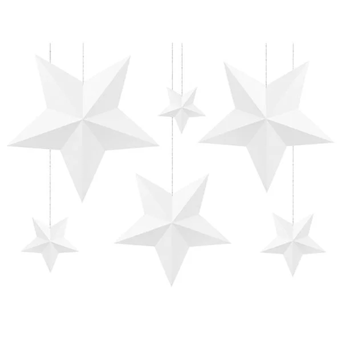 Papira-dekoraciju-komplekts-Stars,-white,-6-gab.