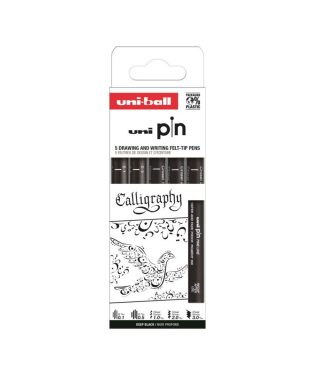 Flomāstera tipa pildspalvu komplekts UNI PIN Calligraphy, 5 gab.