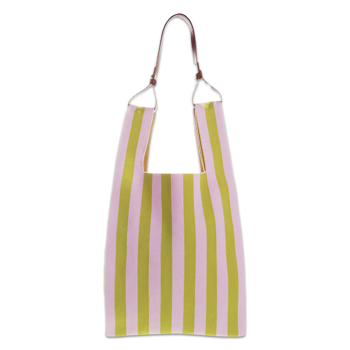 Iepirkumu-soma-Knitted-Stripes,-dolce-pink-+-lemon-leaf,-The-Sticky-Sis-Club The Sticky Sis Club strīpaina iepirkumu soma ikdienai