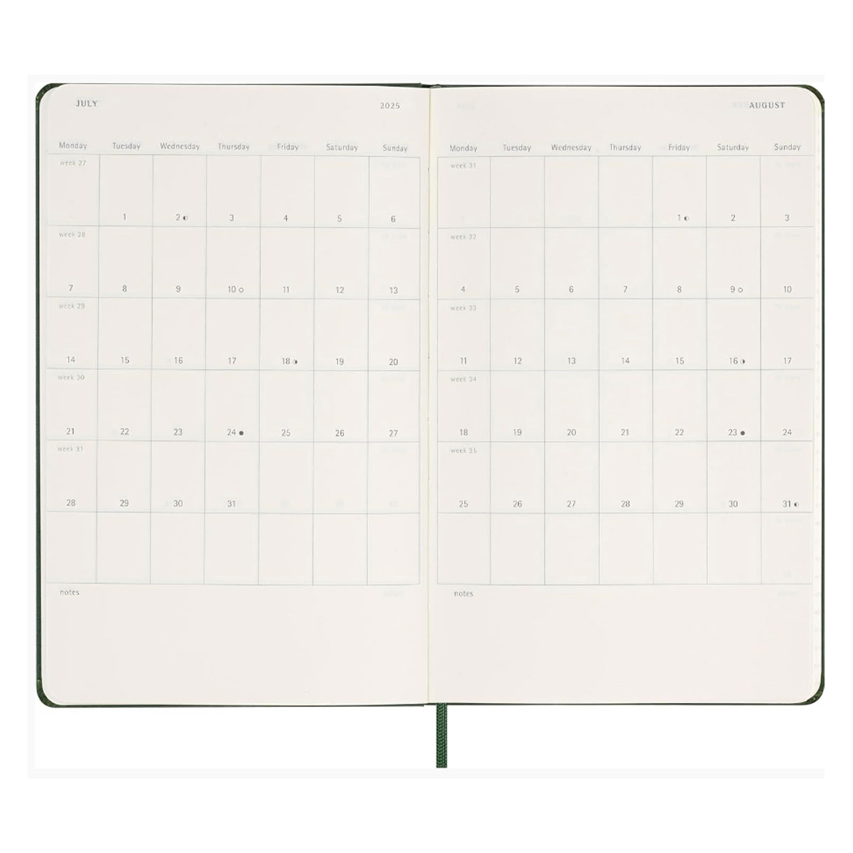 4_Planotajs_Moleskine-2025,-13-x-21-cm,-Weekly,-Hardcover,-Green Moleskine 2025.gada plānotājs ikdienai, darbam