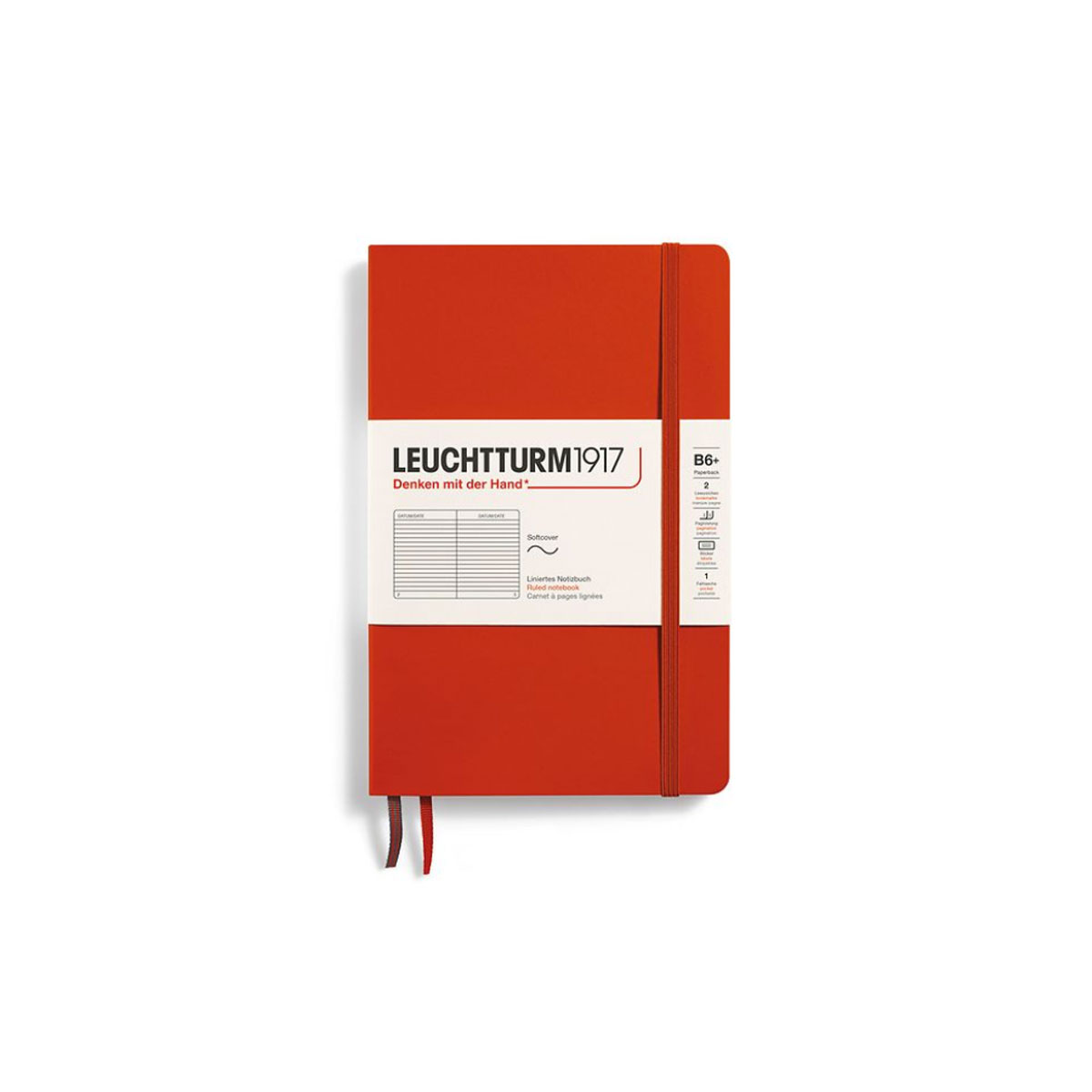 Piezimju-gramata-Paperback-B6+,-Fox-red,-līniju,-Leuchtturm1917