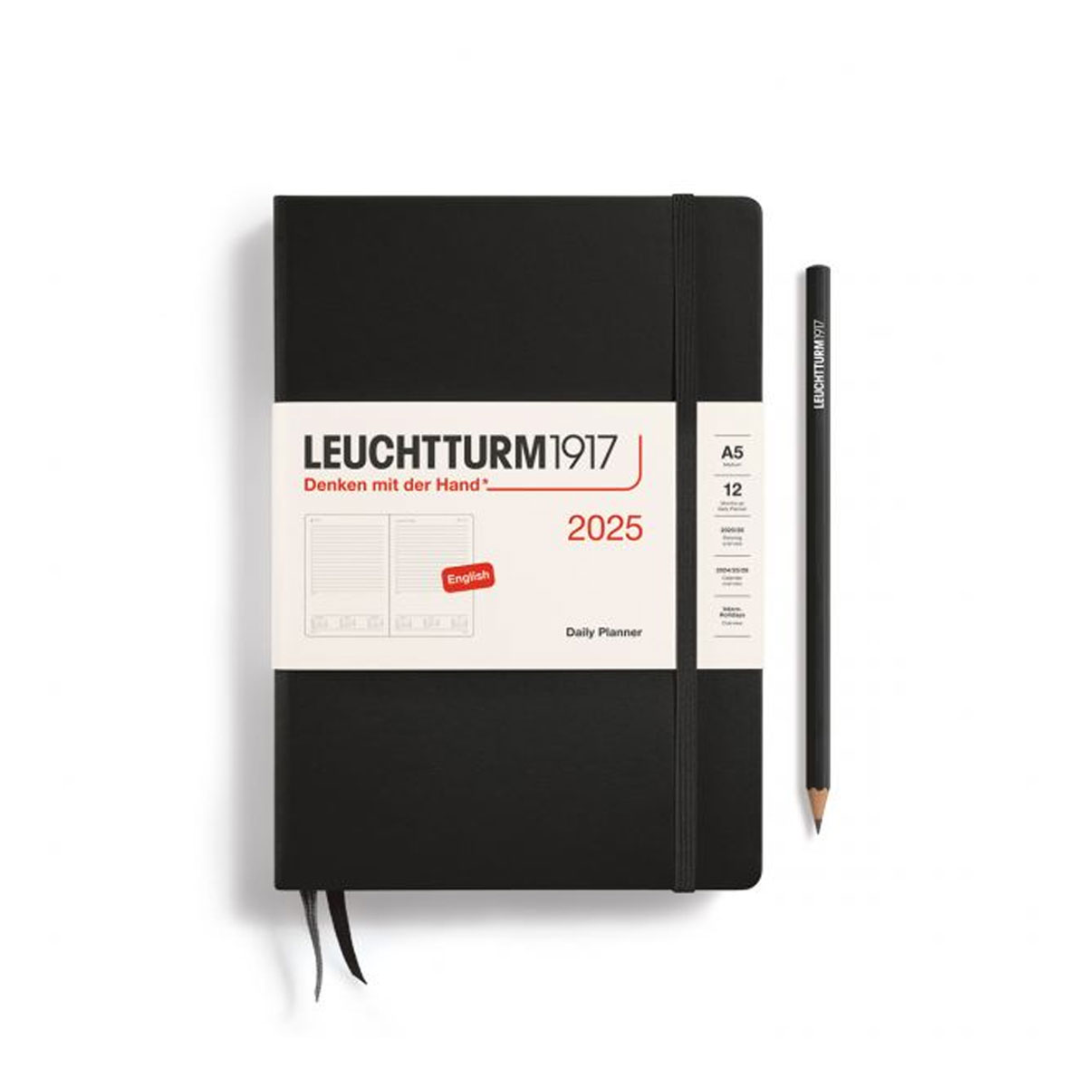 Planotajs-2025,-Bklack,-A5,-Daily-Planner,-Leuchtturm1917 Leuctturm1917 2025.gada plānotājs ikdienai, darbam
