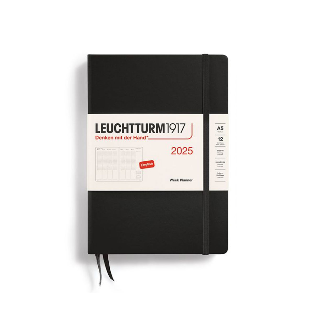 Planotajs-2025,-Week-Planner,-Black,-A5,-Hardcover,-Leuchtturm Leuchtturm1917 2025.gada plānotājs ikdienai, darbam