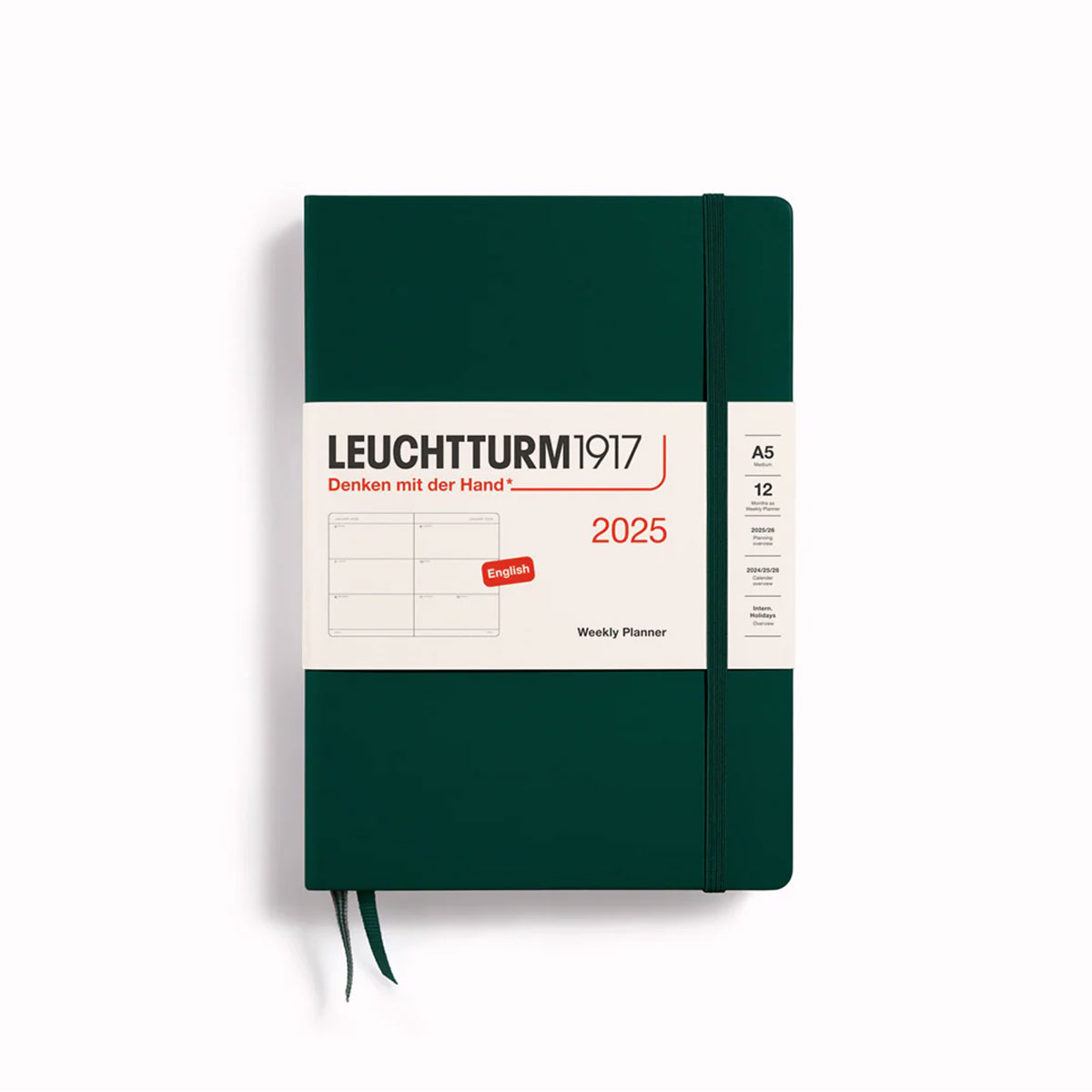 Planotajs-2025,-Weekly,-Forest-Green,-Medium,-A5,-Hardcover,-Leuchtturm Leuchtturm1917 2025.gada plānotājs ikdienai, darbam