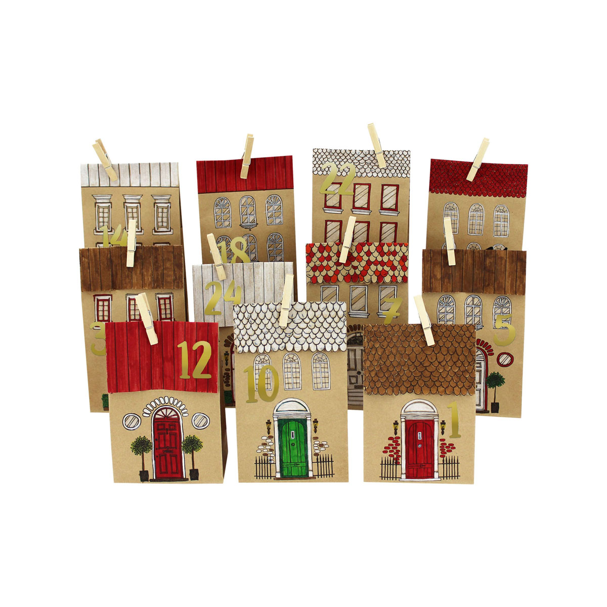 Adventes-kalendars---papīra-tutas,-Houses,-Brown,-24-gab.