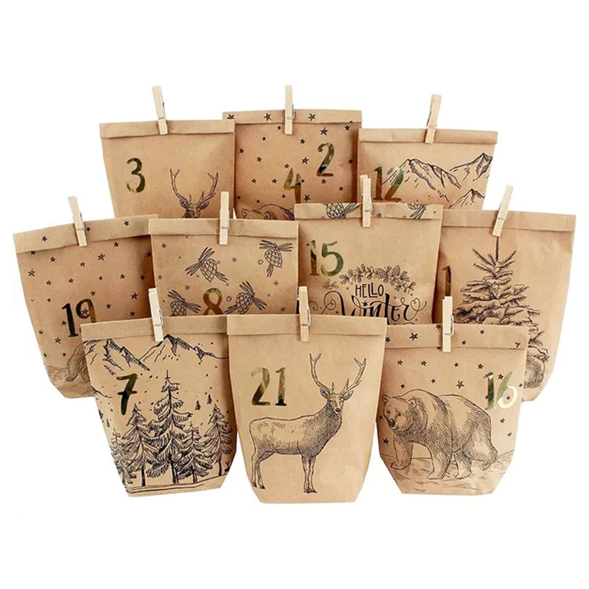 Adventes-kalendars---papira-tutas,-Kraft,-Black,-24-gab.