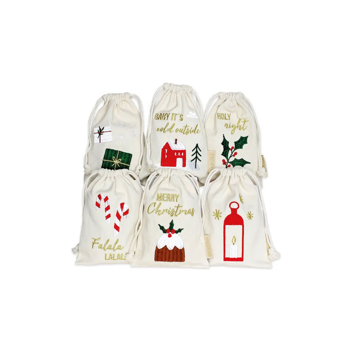 Kokvilnas-auduma-maisins-Christmas,-dazadi-veidi,-13-cm-x-18-cm