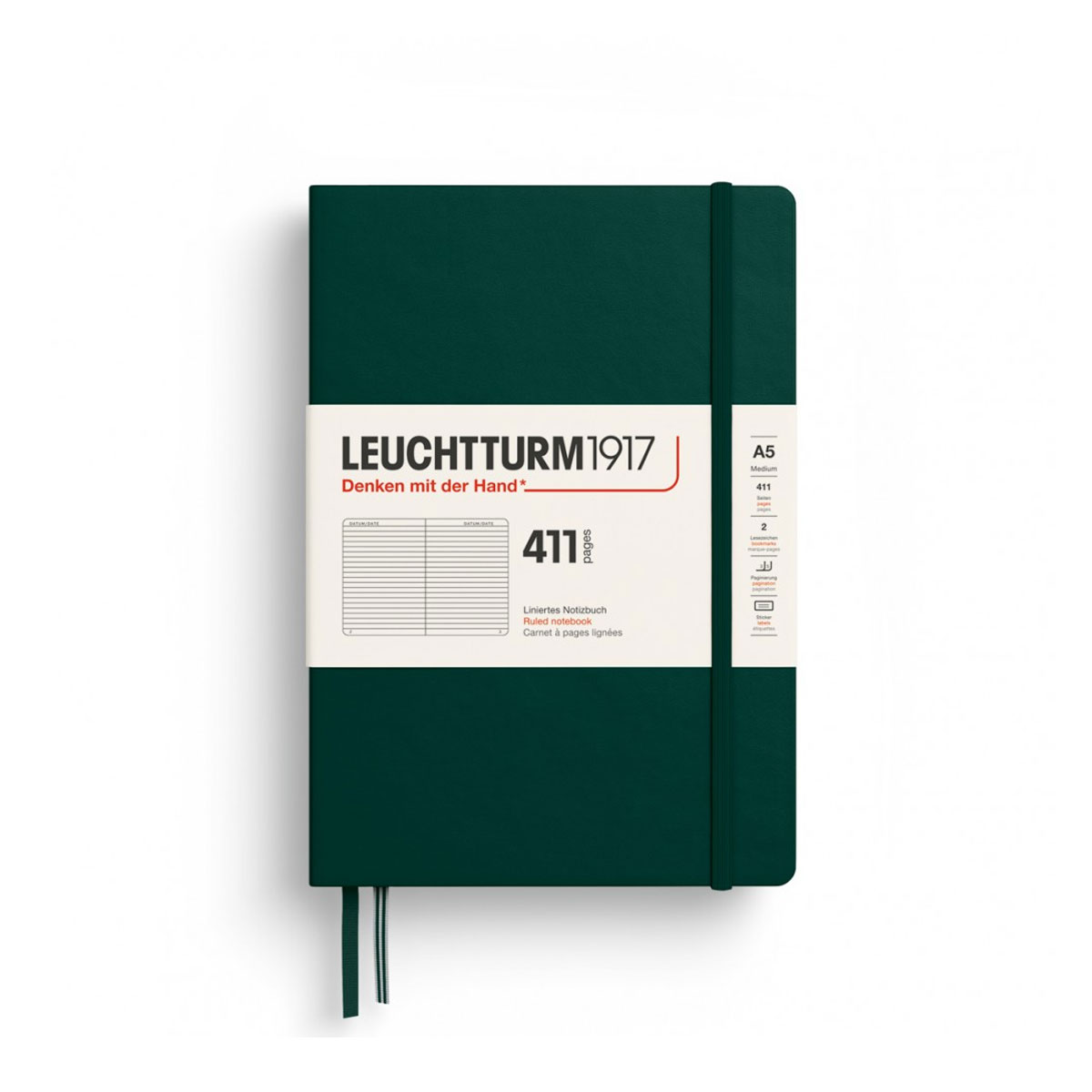 Piezimju-gramata-A5-Forest-Green,-liniju,-Hardcover,-Leuchtturm1917