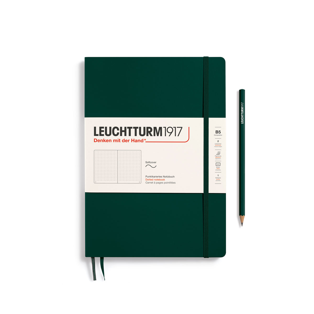Piezimju-gramata-Forest-Green,-B5,-punktotas,-Softcover,-Leuchtturm1917