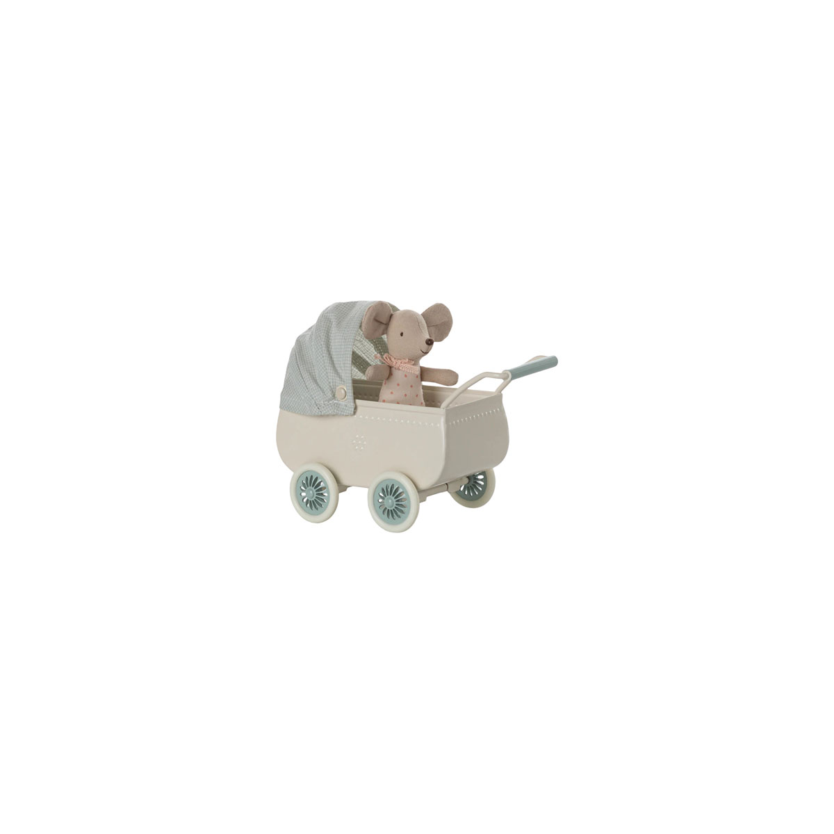 Rotalu-ratini-Pram-with-baby-mouse,-Mint,-Maileg