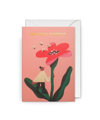 Kartīte Pink Flower, Beautiful Birthday