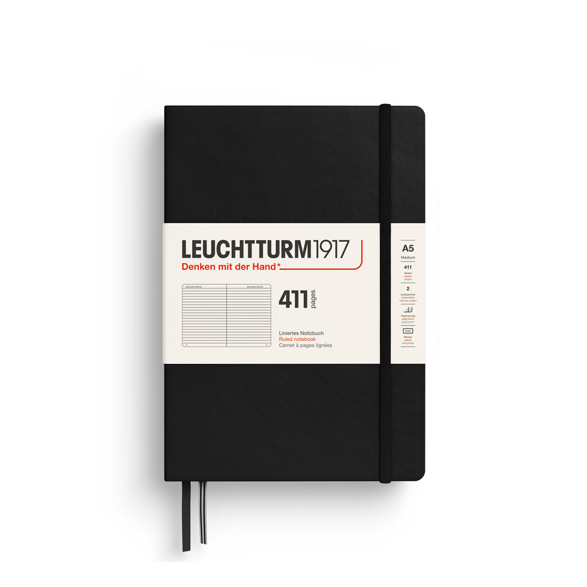 Piezimju-gramata-411-pages,-A5-Black,-liniju,-Hardcover,-Leuchtturm1917