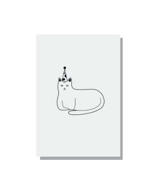 Kartīte Birthday cat, Black and white, Seek Print
