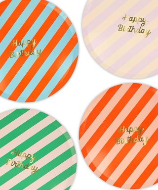 Papīra šķīvju komplekts Stripe Happy Birthday Dinner Plates, 8 gab, Meri Meri