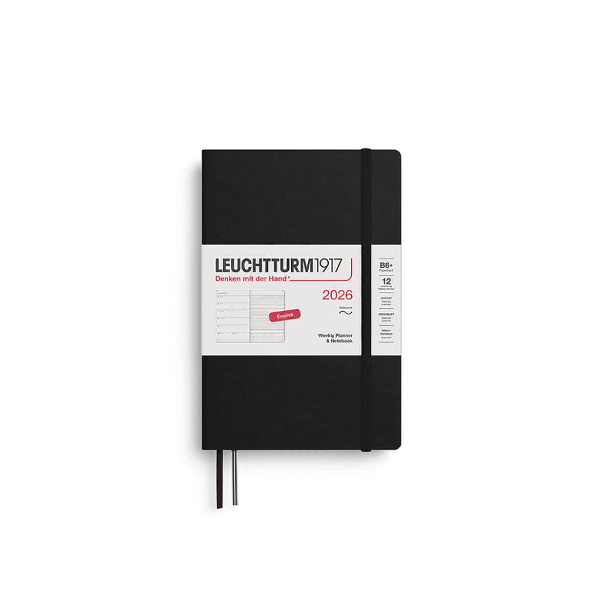 Planotajs-2026,-Black,-B6+,-Weekly-&-Notebook,-Softcover,-Leuchtturm1917