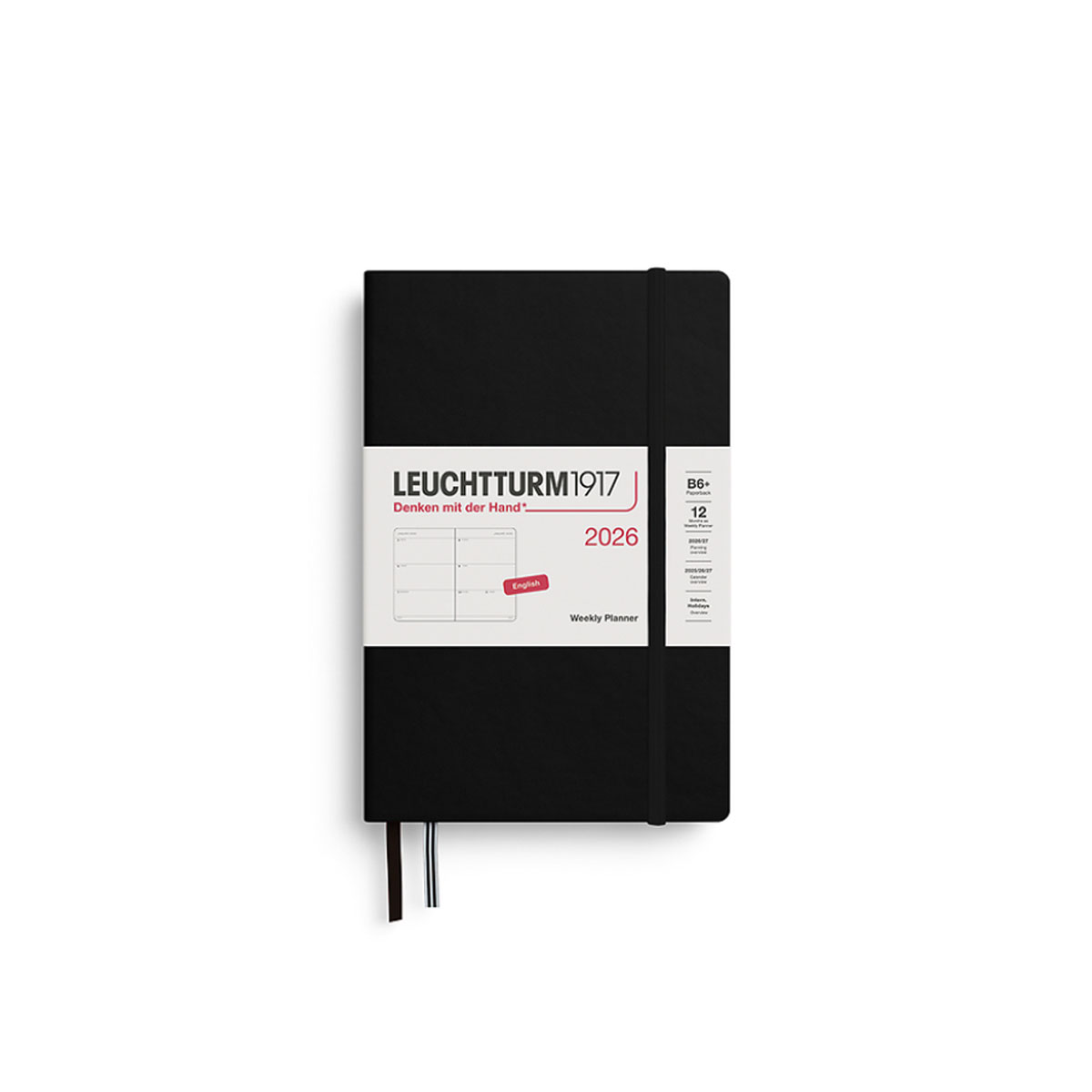 Planotajs-2026,-Black,-Weekly,-Paperback,-B6+,-Leuchtturm