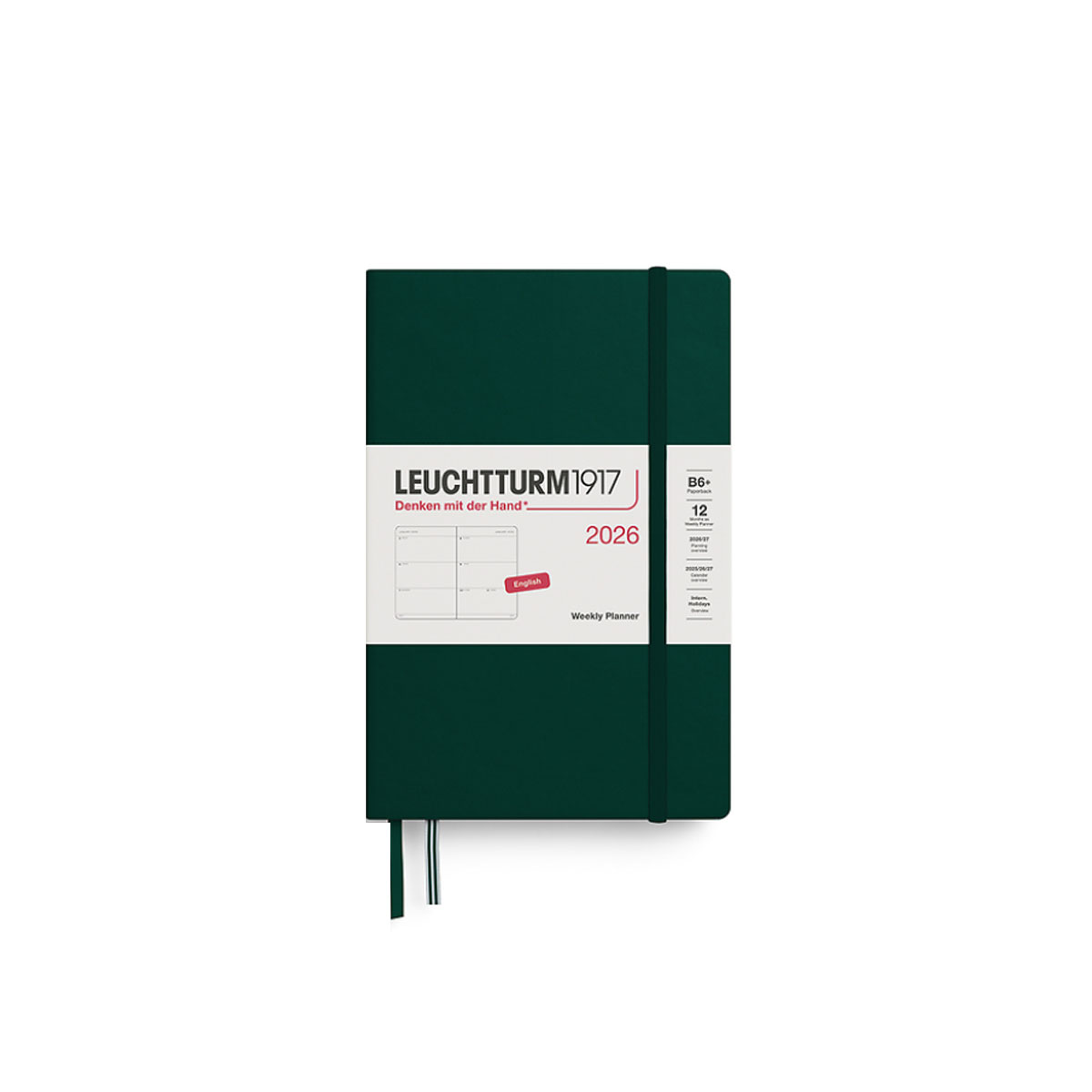 Planotajs-2026,-Forest-Green,-Weekly,-Paperback,-B6+,-Leuchtturm