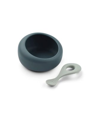 Silikona bļodiņas un karotes komplekts Sparia,Whale blue / Dove blue, Liewood