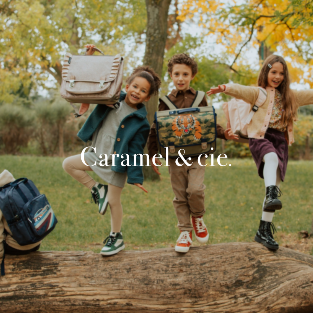 Caramel & cie franču bērnu mugursomas – vieglas, ergonomiskas un ilgtspējīgas. Skaists dizains un komforts skolas ikdienai.