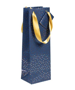 Dāvanu maisiņš pudelei Gold Stars, 12.5 cm x 9.5 cm x 38 cm