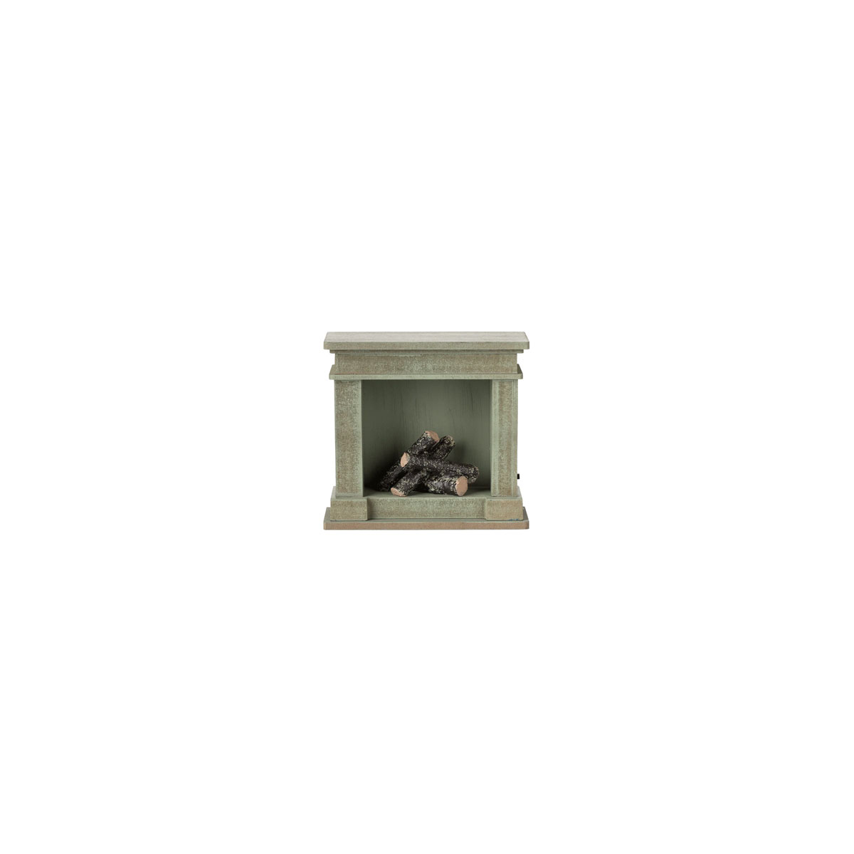 Rotalu-kamins-Fireplace,-Dusty-green,-Miniature,-Maileg