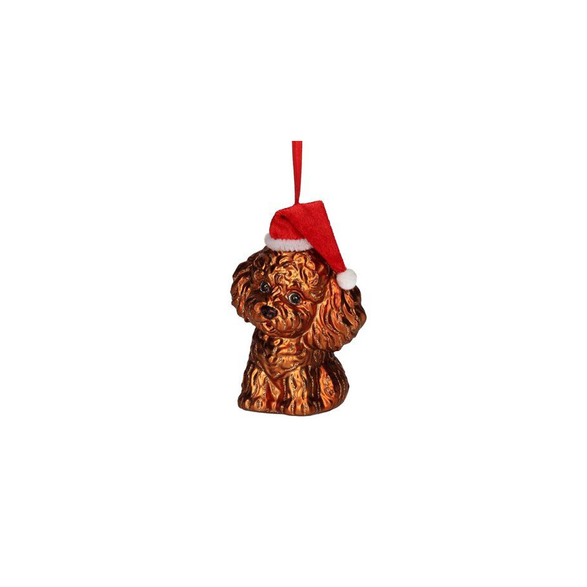 Stikla-dekors-Poodle-with-xmas-hat,-11-cm