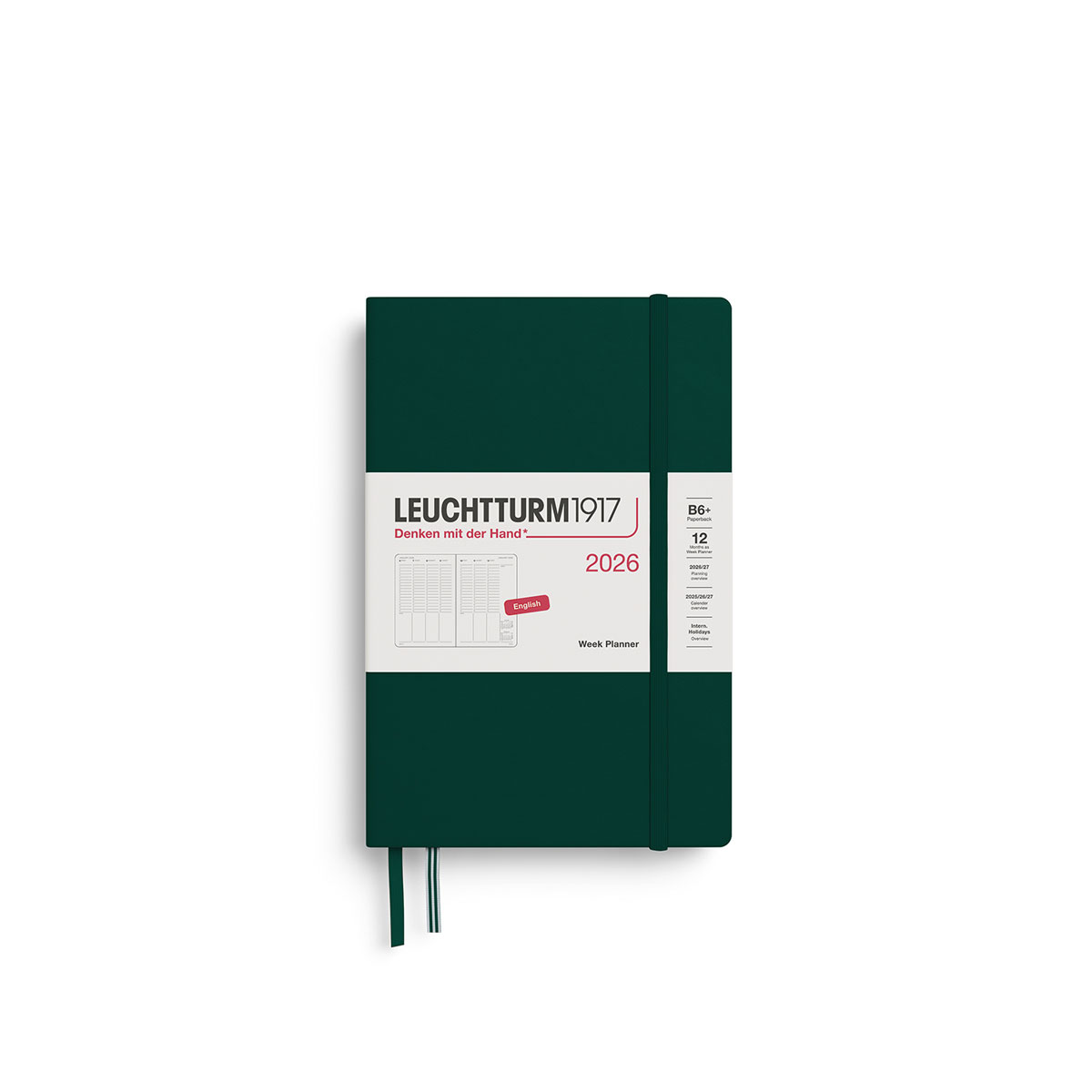Planotajs-2026,-Forest-green,-Weekly,-Paperback,-B6+,-Leuchtturm