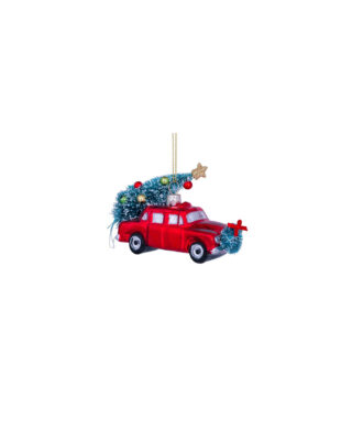 Stikla dekors Red car & christmas tree, 7.5 cm