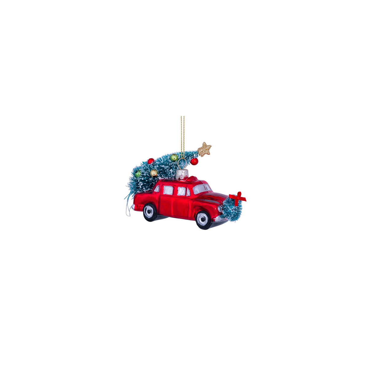 Stikla-dekors-Red-car-&-christmas-tree,-7.5-cm
