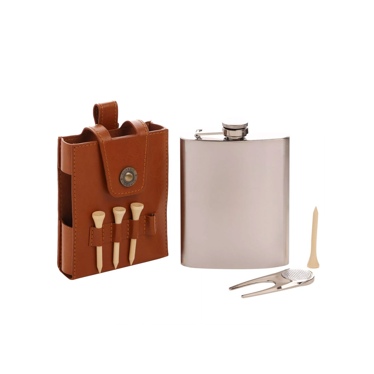 Komplekts-Golf-Hip-flask,-blaske-un-aksesuari