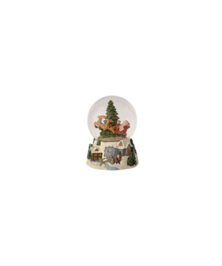 Sniega bumba Santa Sleigh & Tree, ar apgaismojumu, 13 cm