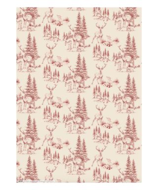 Dāvanu iesaiņojamais papīrs Red Woodland/Stripes, abpusējs, Manilla