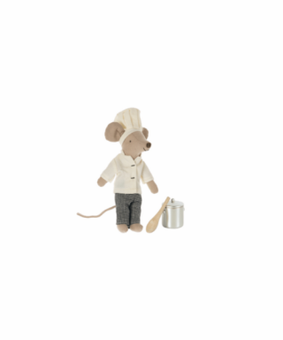 Mīkstā rotaļlieta Chef mouse, ar katliņu un karoti, Maileg
