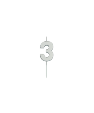 Cipara svece kūkai Number 3 Silver, 5 cm