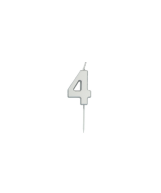 Cipara svece kūkai Number 4 Silver, 5 cm