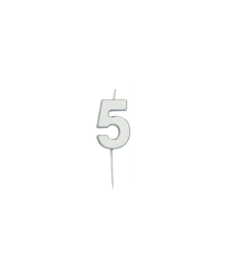 Cipara svece kūkai Number 5 Silver, 5 cm