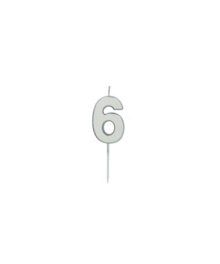 Cipara svece kūkai Number 6 Silver, 5 cm