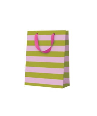 Dāvanu maisiņš Green And Pink Stripe, vidējs