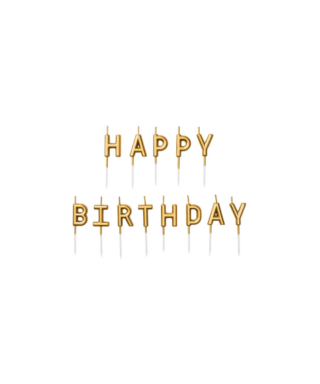 Kūkas svece Happy Birthday, gold, letters