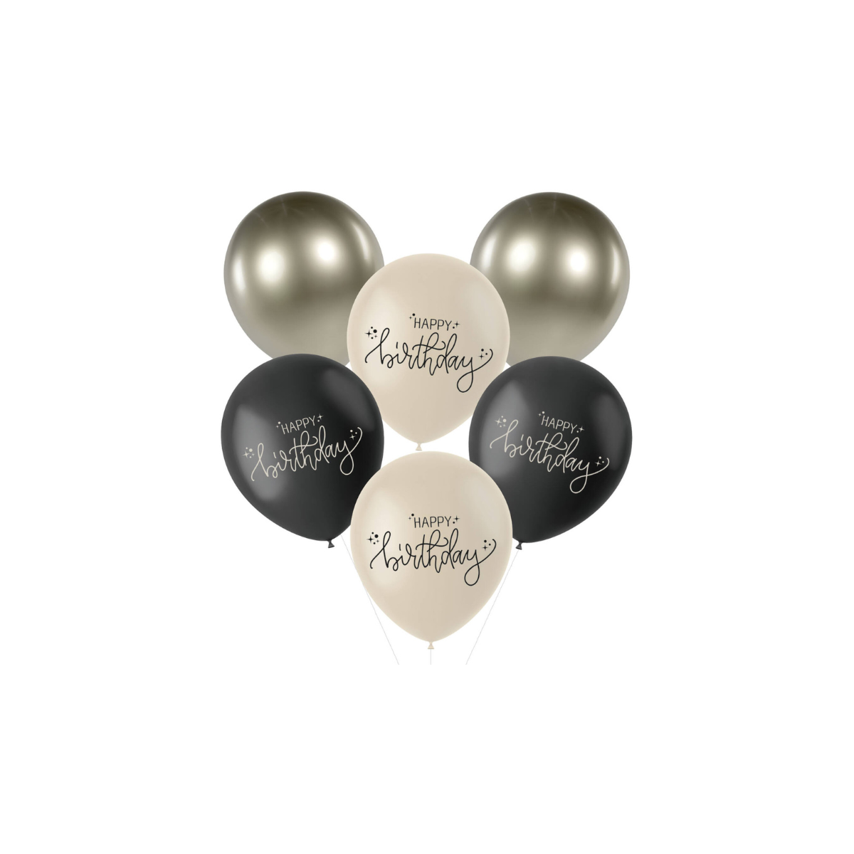 Balonu komplekts Happy birthday, Creme noir-Manilla