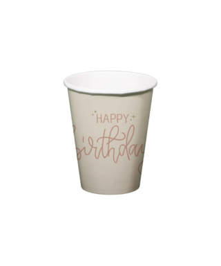 Papīra krūzītes Happy birthday, Creme rose, 250 ml, 8 gab.